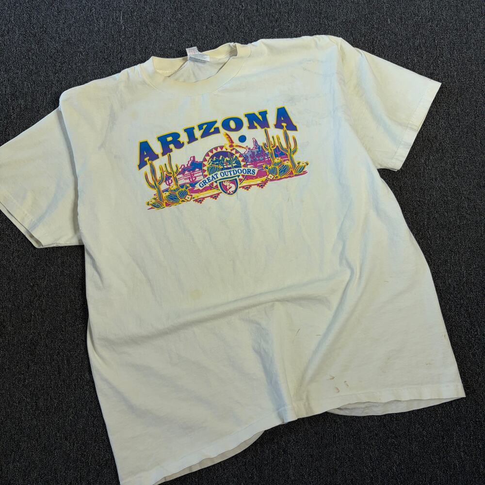 Vintage Y2k Arizona Great Outdoors Cactus Nature White Graphic Tee Men's XL